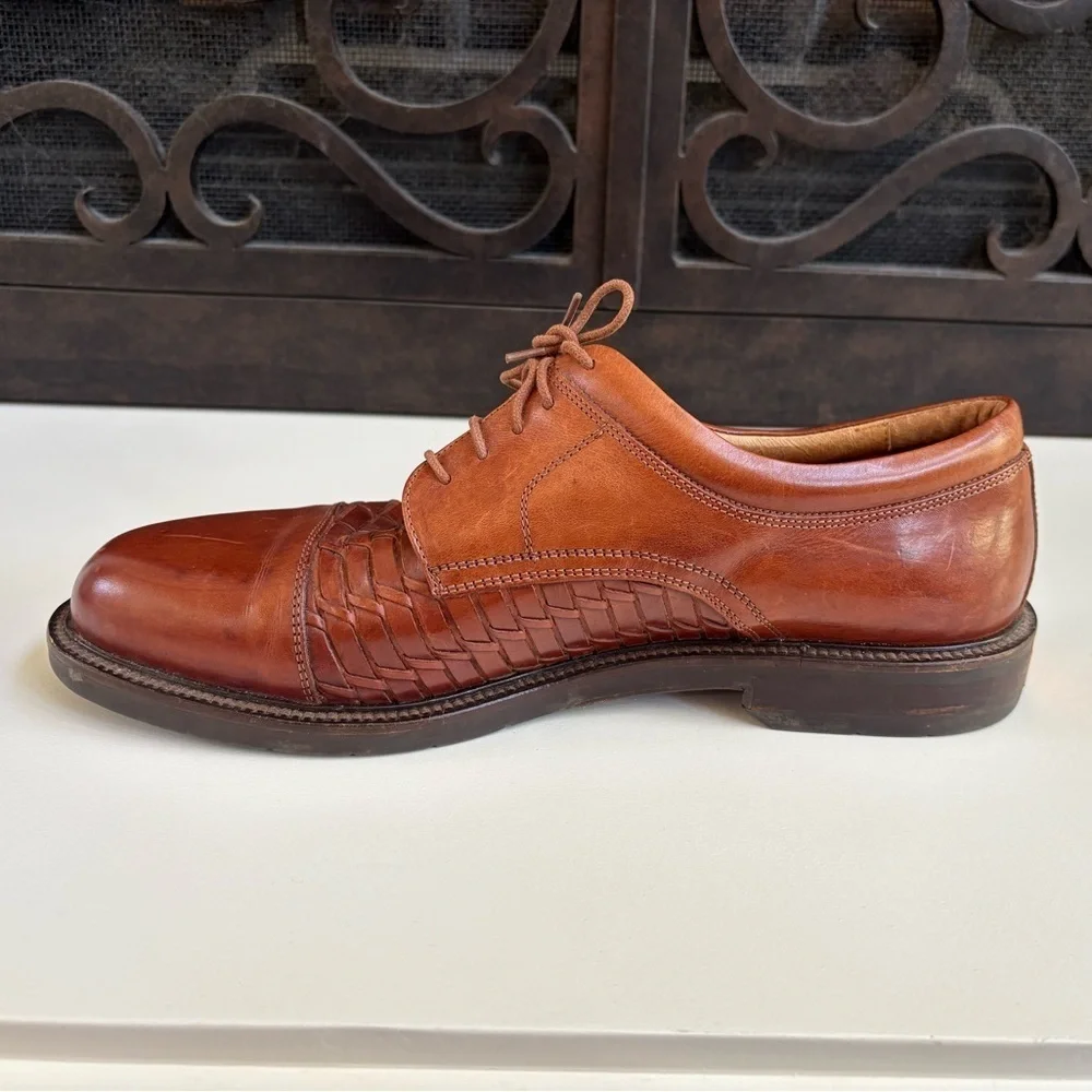 Johnston & Murphy Passport Brown Woven Leather Dress Derby Oxford Shoes 12